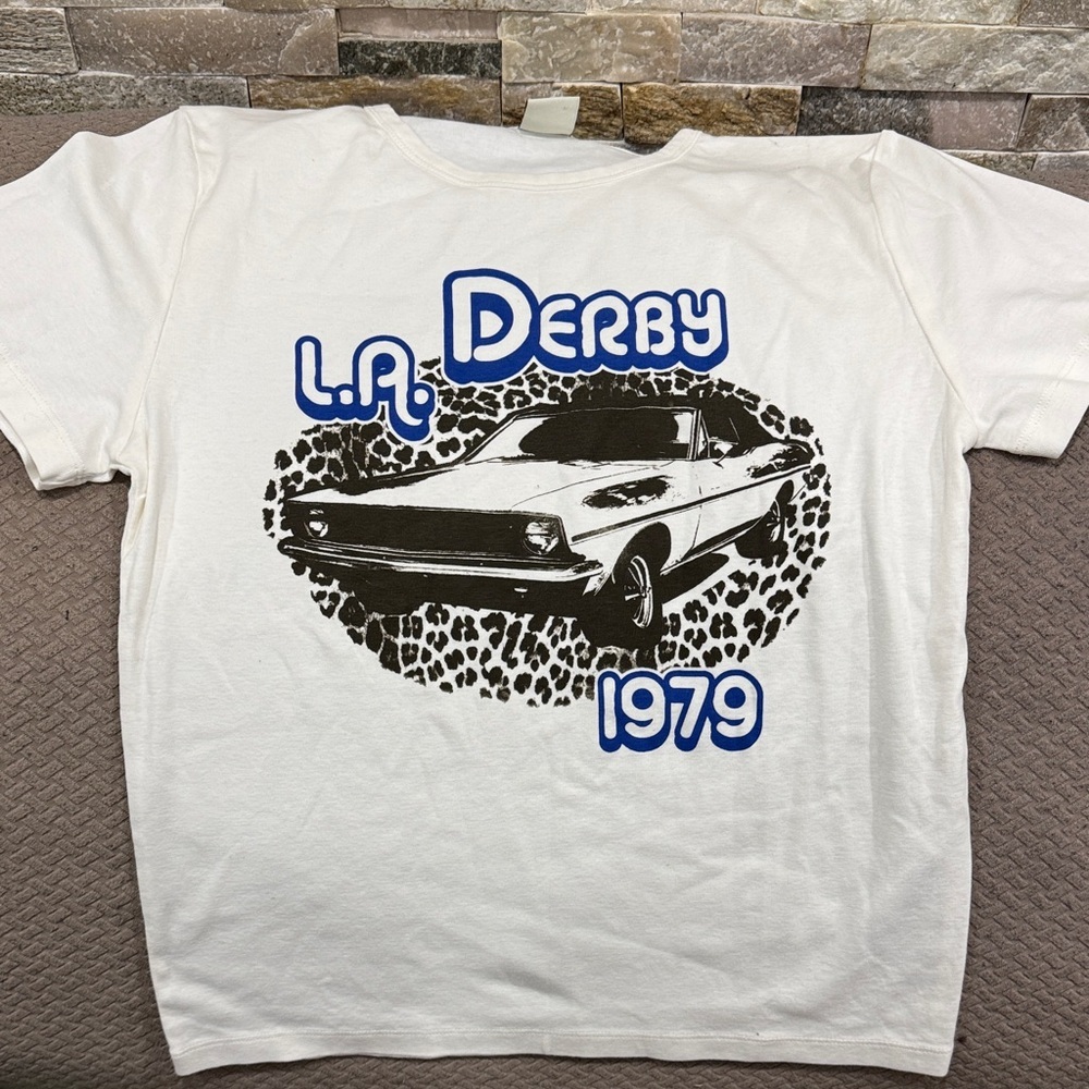 LA Derby 1979 Graphic Tee - White with Blue & Black Print - XL